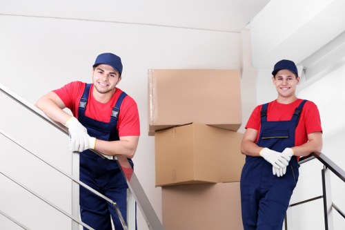 Removalist team packing boxes efficiently